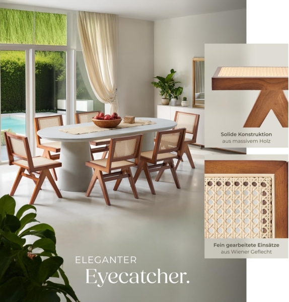 tectake Esszimmerstuhl Holzstuhl Lissy mit Wiener Geflecht im Boho-Stil (Set, 1 St), Große Rückenlehne und Sitzfläche ohne Armlehnen Bild 6