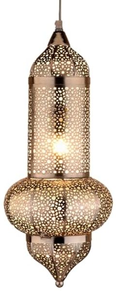 Marrakesch Orient & Mediterran Interior Pendelleuchte Orientalische Pendelleuchte Jamini Silber 51 cm, Handarbeit & Boho, Leuchtmittel nicht im Lieferumfang enthalten, Handarbeit