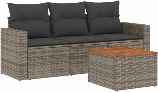 vidaXL 4-tlg. Garten-Sofagarnitur mit Kissen Grau Poly Rattan 3223995