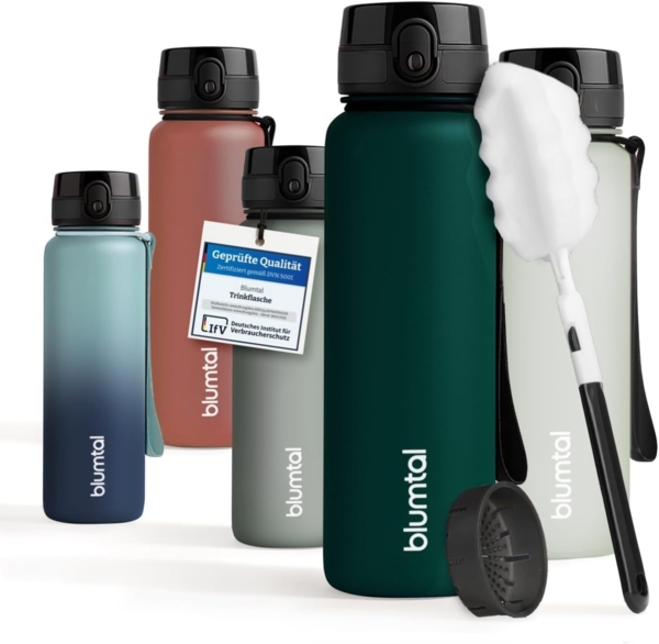 Blumtal Trinkflasche auslaufsichere Trinkflasche Sport + 1-Klick-Verschluss, BPA-freie Wasserflasche mit Sieb - spülmaschinenfest