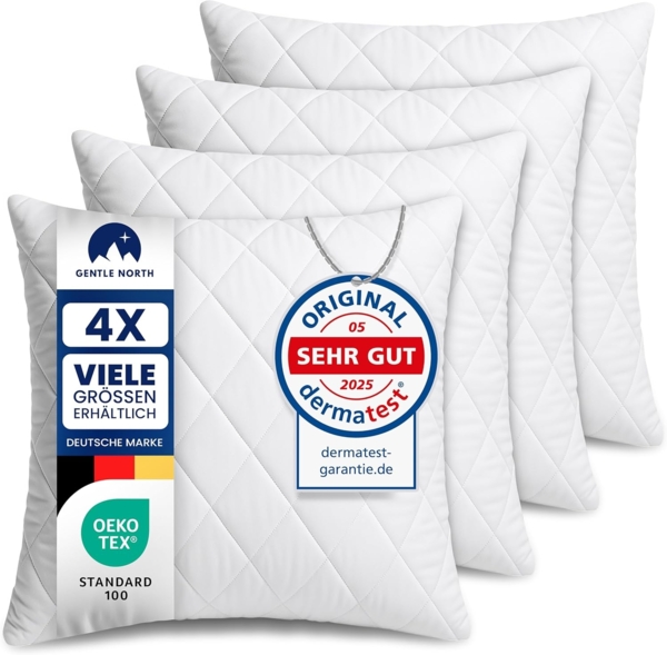 Gentle North Kopfkissen (45x45 cm groß) - 4er Set Kissen für Bett und als Dekokissen - Mit Reißverschluss für Füllung - Sofakissen - Zierkissen für Couch und Sofa - Ökotex - Waschbar bis 60° - Weiß