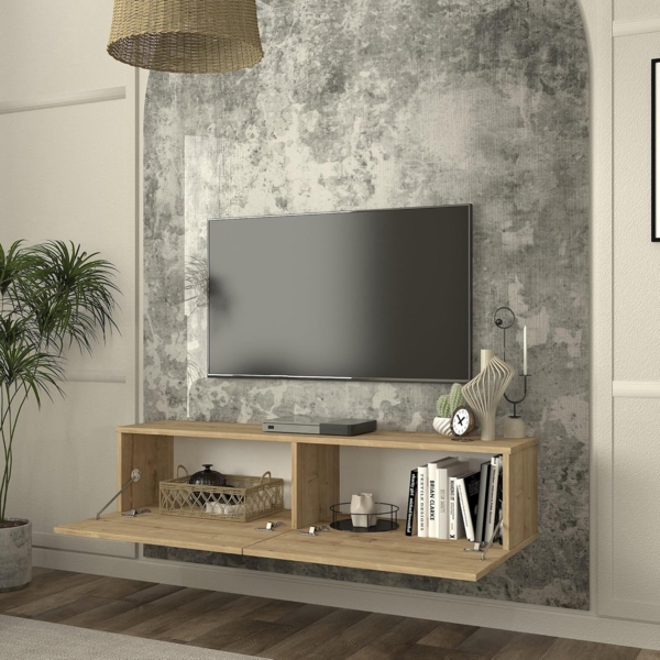 TV-Lowboard hängend Nolven 135 x 32 x 30 cm Eicheoptik [en. casa] Bild 3