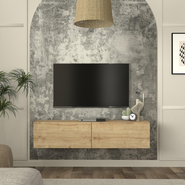 TV-Lowboard hängend Nolven 135 x 32 x 30 cm Eicheoptik [en. casa] Bild 2