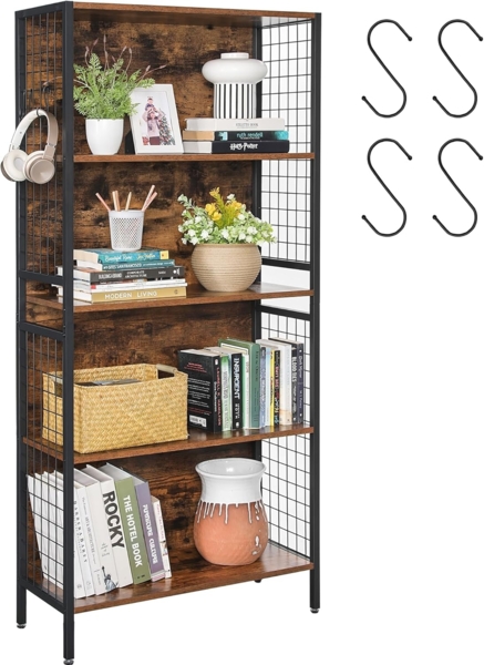 Vasagle 'LBC023B01' Standregal mit 4 Ablagen und 4 S-Haken inklusive, Vintagebraun-schwarz