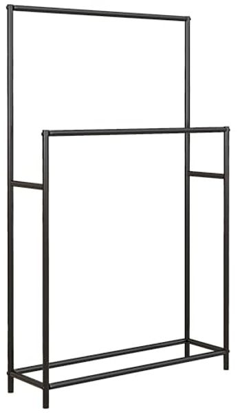 HOMCOM Handtuchhalter Wandmontage, aus Metall, 2-stöckiges Turmregal, für Badezimmer, Schwarz