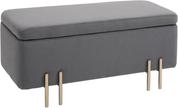 HOMCOM Sitzbank, Polsterbank mit Stauraum, Truhenbank, Stoff, Metall, Gummiholz, Schaumstoff, Dunkelgrau, 100 x 40 x 42 cm