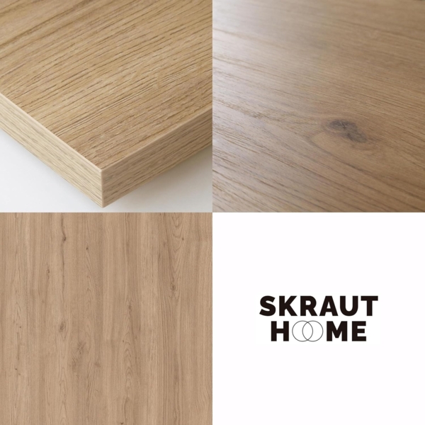 Skraut Home | Schminktisch | Frisiertisch mit Stauraum | 177 x 145 x 35 cm | mit Schublade | Kommode mit Schubladen | Lamellenwand Holz | Moderner Stil | Eiche Bild 5