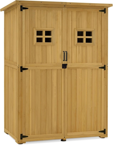 M MCombo Gartenschrank Holz, Gartenhaus Klein Wetterfest, Outdoor Gerätehaus Geräteschuppen, für Außenbereich Balkon Terrasse, 59×127×168 cm, 0912D-F (Natur)