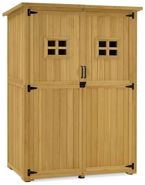 M MCombo Gartenschrank Holz, Gartenhaus Klein Wetterfest, Outdoor Gerätehaus Geräteschuppen, für Außenbereich Balkon Terrasse, 59×127×168 cm, 0912D-F (Natur)