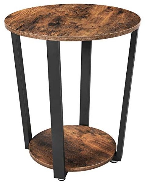 Vasagle Runder Beistelltisch, Kaffeetisch im Industrie-Design, einfacher Aufbau, Sofatisch mit Eisengestell, Tisch für Wohnzimmer, Schlafzimmer, stabil, Holzoptik Vintage von Songmics LET57X