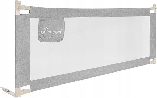 Primabobo Bettschutzgitter für Kleinkinder, geeignet für Reisen und zu Hause, höhenverstellbar, robuster Metallrahmen mit weichem Schutzschaum, Rausfallschutz, 90-200 (Hellgrau, 140x68 cm)