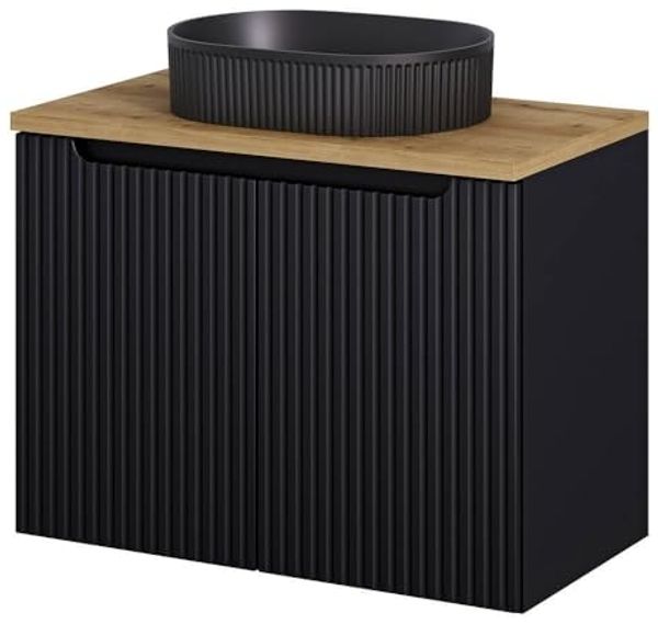 Waschtisch Skelbolu mit Türen 80x71x40 cm Schwarz/Eicheoptik [en. casa]