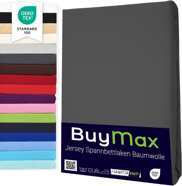 Buymax® Topper Spannbettlaken 160x200 cm Spannbetttuch 100% Baumwolle Jersey für Matratzentopper bis 12 cm Matratzenhöhe Bettlaken für Boxspringbett Topper, Anthrazit
