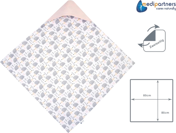 Medi Partners Einschlagdecke Baby Babyschale 100% Baumwolle für Sommer 85x85 cm Kinderwagen Kuscheldecke universal Baby Decke Einschlagdecken Babydecke Buggy Autositz (Graue Igel mit Hellrosa Waffel) Bild 5