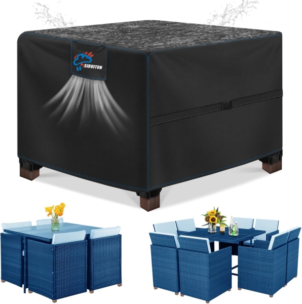 SIRUITON 135 x 135 x 74 cm Gartenmöbel Abdeckung mit Belüftungsöffnungen, Wasserdicht, Winddicht, UV-Beständiges, Schwerlast,Reißfest 420D Oxford Abdeckplane Gartenmöbel, Abdeckung Gartenmöbel Winterfest