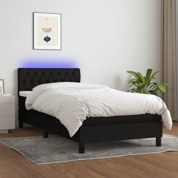 vidaXL Boxspringbett mit Matratze & LED Schwarz 100x200 cm Stoff 3133375