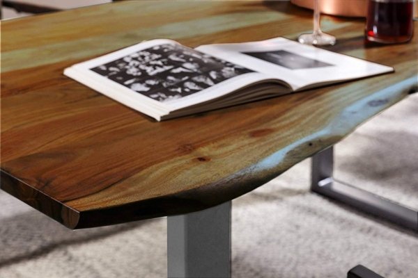 SAM Esszimmertisch 240x100 cm Quinn, echte Baumkante, nussbaumfarben, massiver Esstisch aus Akazienholz, Metallbeine Silber, Baumkantentisch, FSC® 100% Zertifiziert Bild 5