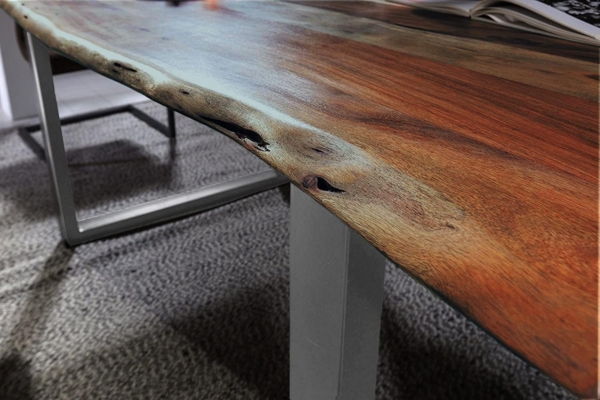 SAM Esszimmertisch 240x100 cm Quinn, echte Baumkante, nussbaumfarben, massiver Esstisch aus Akazienholz, Metallbeine Silber, Baumkantentisch, FSC® 100% Zertifiziert Bild 6