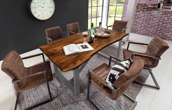 SAM Esszimmertisch 240x100 cm Quinn, echte Baumkante, nussbaumfarben, massiver Esstisch aus Akazienholz, Metallbeine Silber, Baumkantentisch, FSC® 100% Zertifiziert Bild 2