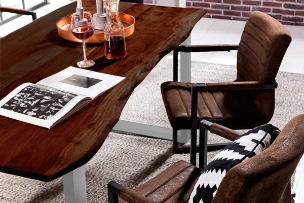 SAM Esszimmertisch 240x100 cm Quinn, echte Baumkante, nussbaumfarben, massiver Esstisch aus Akazienholz, Metallbeine Silber, Baumkantentisch, FSC® 100% Zertifiziert Bild 4