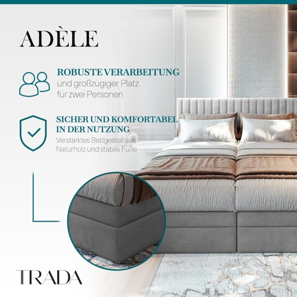 TRADA Boxspringbett ADELE mit Taschenmatratze & Topper 180x200 cm (Set, Bett (zwei Bettkasten) + Matratz + Topper), Elektrische Zahnstangenverstellung per Fernbedienung Bild 3