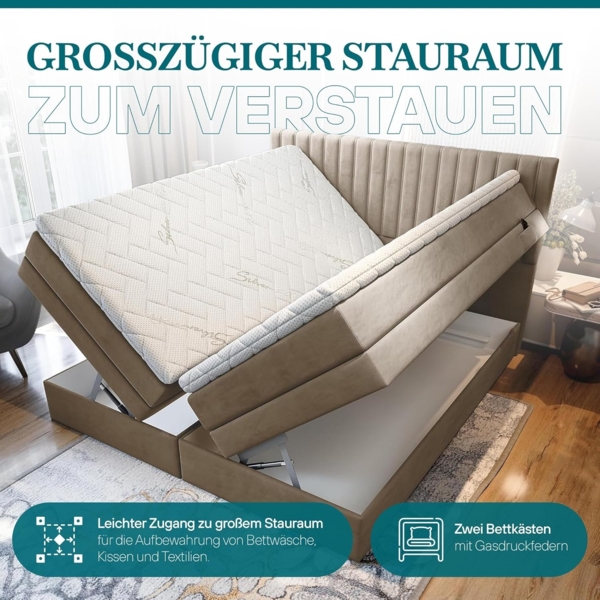 TRADA Boxspringbett ADELE mit Taschenmatratze & Topper 180x200 cm (Set, Bett (zwei Bettkasten) + Matratz + Topper), Elektrische Zahnstangenverstellung per Fernbedienung Bild 5