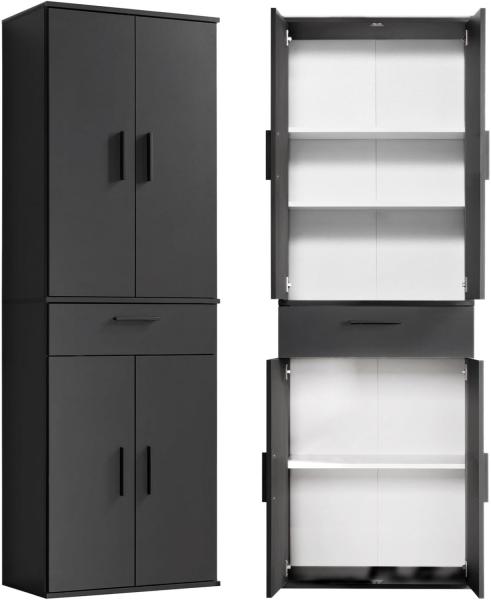 mokebo® Mehrzweckschrank 60cm Breite mit Schubladen & Einlegeböden 'Der Praktische' hoher Schubladenschrank in Grau BZW. Schwarz, großer Schrank & Hochschrank anthrazit | 60x180x34 (B/H/T in cm)