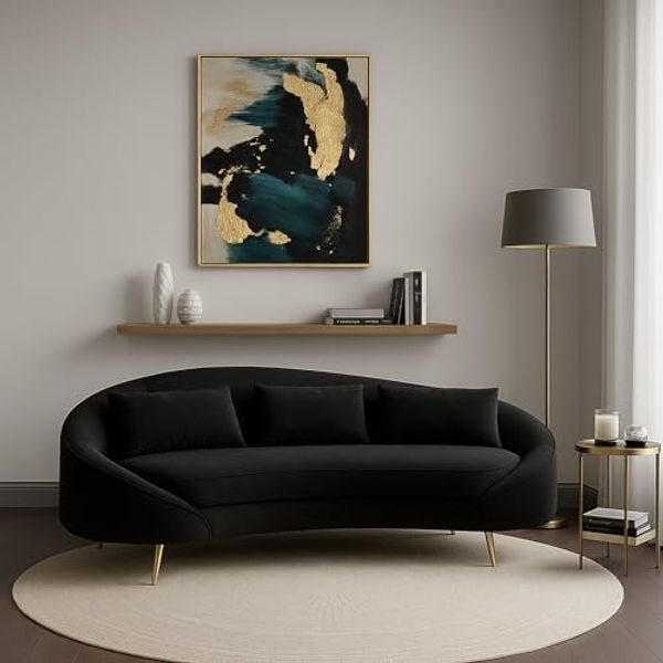 Dmora Sofa Fest 3-Sitzer, 185x84 cm, Schwarz, Kissen inkl.