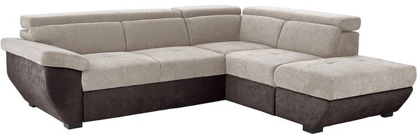 Mivano Ecksofa Speedway / Moderne Couch in L-Form mit verstellbaren Kopfteilen und Ottomane / 262 x 79 x 224 / Zweifarbiger Bezug, platinum/mud