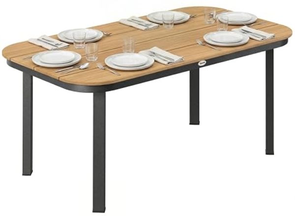 Outsunny Gartentisch Balkontisch mit Metallrahmen, WPC Lamellentischplatte (Terrassentisch, 1-St, Esstisch), für 6 Personen, Braun, 155 x 88 x 72 cm