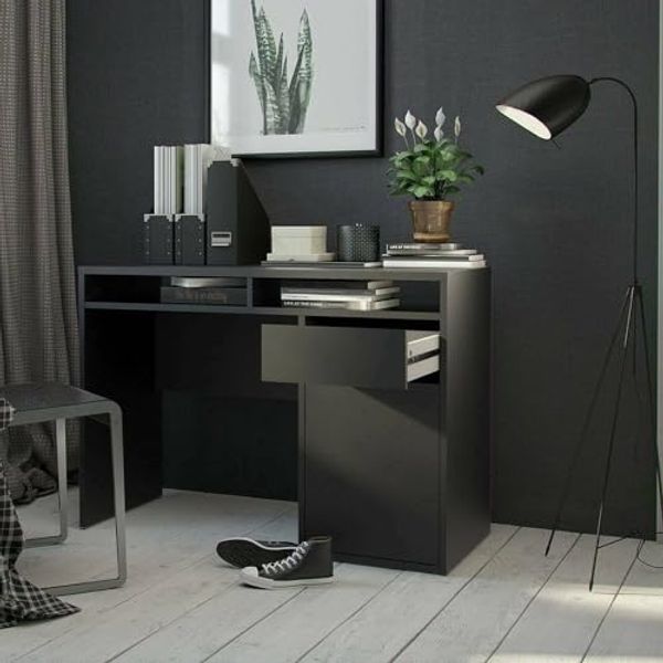Dmora - Schreibtisch Cherie, Mehrzweckschreibtisch, Bürotisch für PC, Eckschreibtisch, 110x48 h77 cm, Schwarz