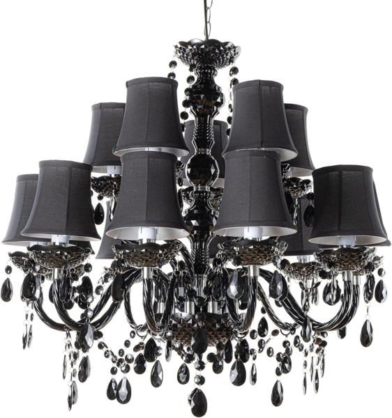 riess-ambiente Kronleuchter BLACK CRYSTAL XL 80cm schwarz · Hängeleuchte mit Kristall-Design, keine besonderen Funktionen, ohne Leuchtmittel, 15-armiger Lüster · Acrylglas · Wohnzimmer · mit Schirmen · Barock