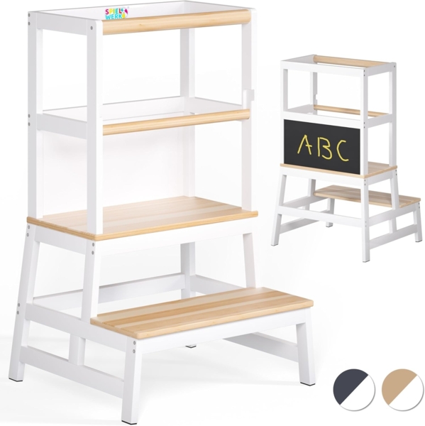 Spielwerk 'Lernturm Kinder', ab 2 Jahren, mit Tafel, Kiefernholz, Weiß, 93 x 49 x 51 cm
