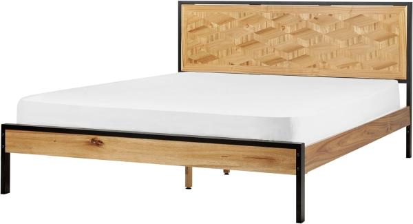 Bett heller Holzfarbton schwarz Lattenrost 160 x 200 cm ERVILLERS