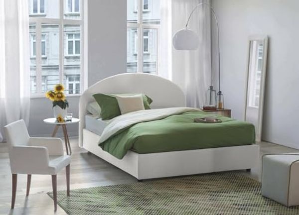 Talamo Italia - Aurora-Doppelbett, Bettkasten mit Stoffbezug, 100 % Made in Italy, Öffnung vorne, inklusive Matratze 160x200 cm, Weiß