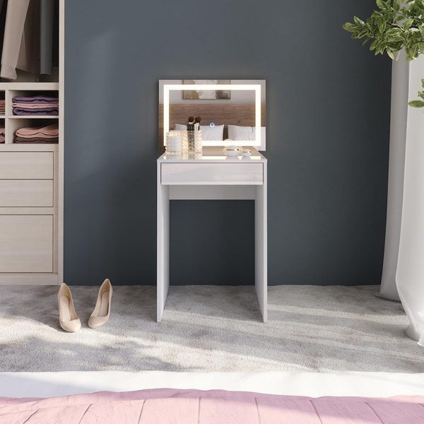 Schminktisch Sherry Weiß/Weiß Hochglanz 51.4 cm mit LED-Spiegel Vicco