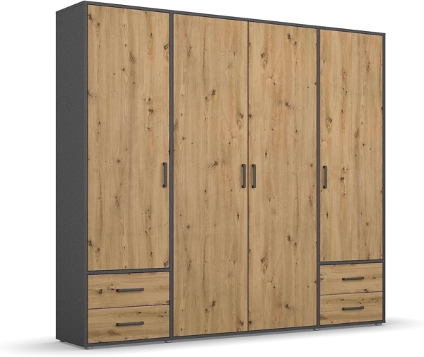 rauch Drehtürenschrank Kleiderschrank Schrank Garderobe Wäscheschrank VOYAGER (in 3 verschiedenen Ausstattungen BASIC/CLASSIC/PREMIUM) moderne Griffe in Graumetallic mit Außenschubkästen MADE IN GERMANY