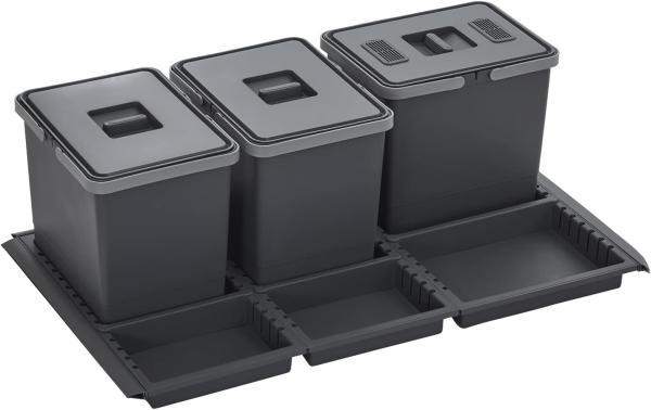 SO-TECH® Mülleimer Abfallsammler Metropolis 15+15+15L mit Deckel, Abfallsystem f. Auszug Korpusbreite 90cm