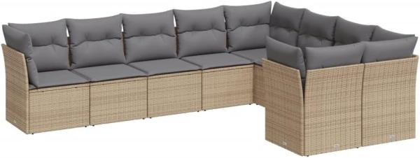 vidaXL 9-tlg. Garten-Sofagarnitur mit Kissen Beige Poly Rattan 3250008