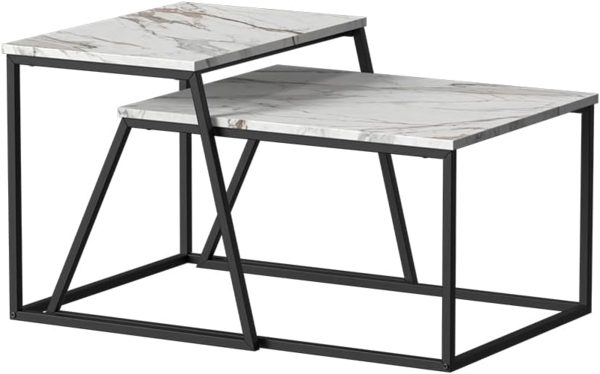 Couchtisch-Set Myra Schwarz/Marmor-Weiß 60 x 50 cm 2 Teile Vicco