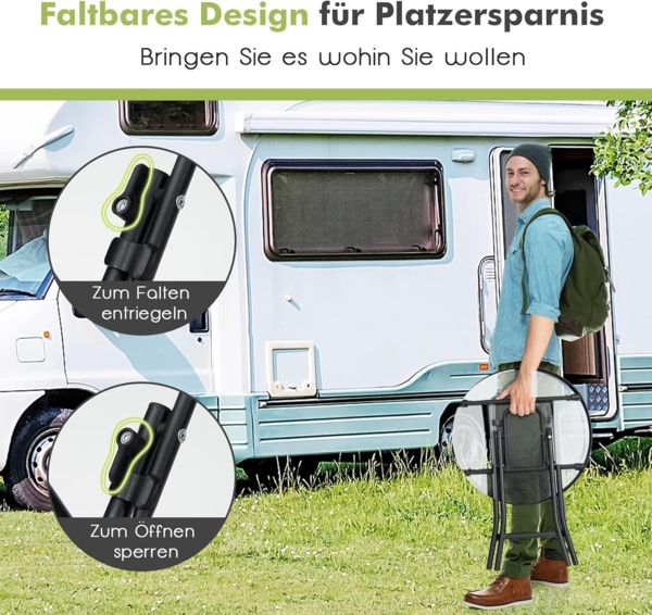 FANTASK Klappbar Beistelltisch, Klein Balkontisch wetterfest mit Tischplatte aus gehärtetem Glas, Kaffeetisch für Balkon, Garten, Terrasse, 46 x 46 x 47 cm, Transparent + Schwarz Bild 3