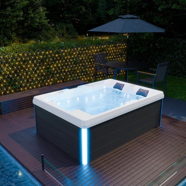 TroniTechnik Whirlpool Outdoor Whirlpool ELBA weiß, (3-tlg), mit integrierter LED Beleuchtung, Massagefunktion und Wasserspiel