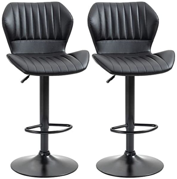 HOMCOM Barhocker 360° drehbare Barstühle (Tresenhocker, 2 St, Drehstühle), Schwarz 48,5 x 55,5 x 90-110 cm