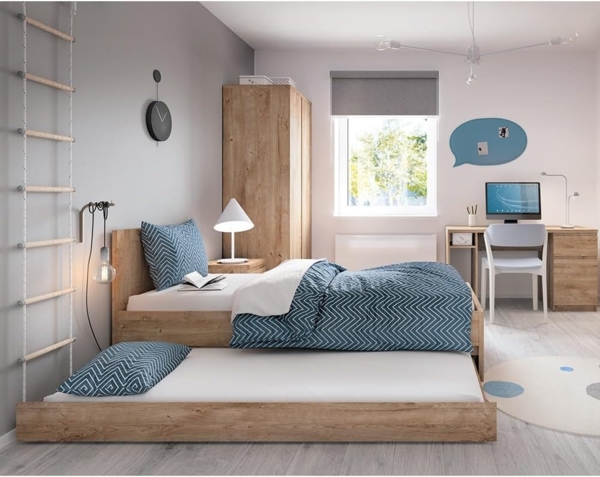 Lomadox Jugendzimmer-Set FORTALEZA-129, (Sparset, 5-tlg), mit 120cm Bett, Schreibtisch und Kleiderschrank in Eiche Nb.