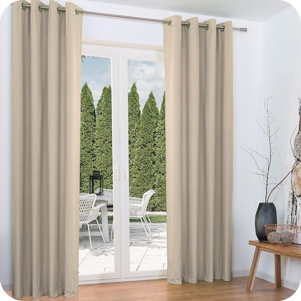 Beautissu Vorhang 2er Set Thermovorhang Gardine Creme Amelie TO, 140x245cm, Ösenvorhang isolierend Kälte- & Hitzeschutz Vorhang Wohnzimmer