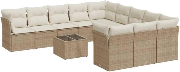 vidaXL 12-tlg. Garten-Sofagarnitur mit Kissen Beige Poly Rattan 3250257