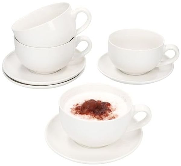 MamboCat Becher MamboCat 4er Set CREME Cappuccinotassen 200ml & Untertassen Cremeweiß, Steingut