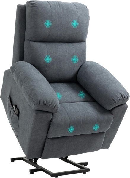 HOMCOM Massagesessel Relaxsessel, TV-Sessel, mit Liegefunktion, Fernsehsessel aus Leinen (Ruhesessel, 1-St, Aufstehsessel), mit Fernbedienung