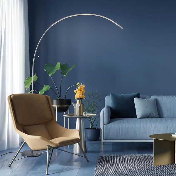 Lightbox LED Bogenstehlampe | 1,7 m Höhe | Stehleuchte mit Kopf-Schalter, dimmbar (CCT) | LED Lampe (1440lm, 18W) | Standleuchte auch als Schlafzimmer, Büro und Flur Lampe | aus Metall in Silberfarben
