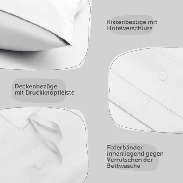 Blumtal Bettwäsche 135x200 4teilig - aus Atmungsaktivem Mikrofaser - 2X Bettbezug 135x200 cm + 2X Kissenbezüge 80x80 cm - Superweiches Bettwäsche-Set, Oeko-Tex Zertifiziert - Weiß Bild 4